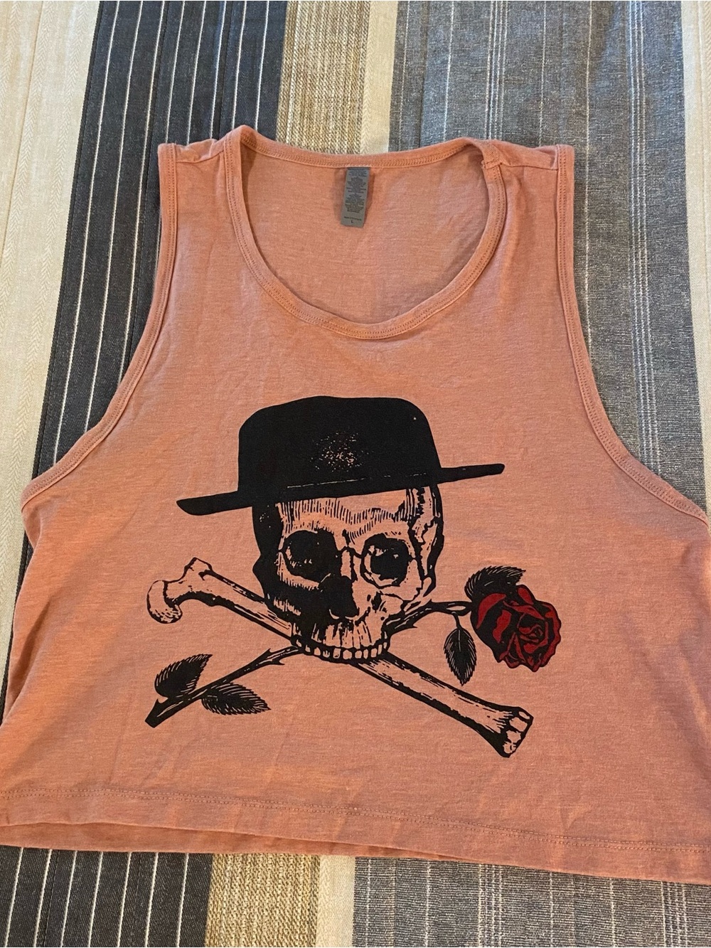 Skull & Rose Crop Tank Top - Dusty Rose